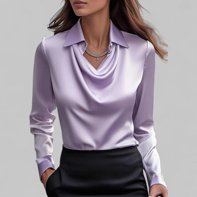 Bella | Elegante Damenbluse mit drapiertem Ausschnitt aus Satin