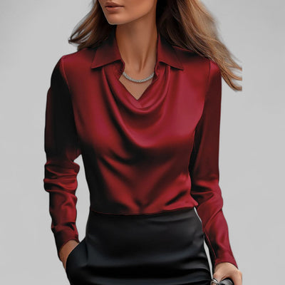 Bella | Elegante Damenbluse mit drapiertem Ausschnitt aus Satin