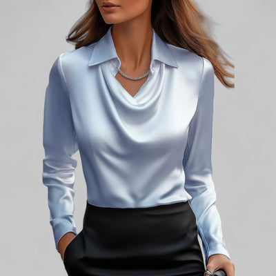 Bella | Elegante Damenbluse mit drapiertem Ausschnitt aus Satin