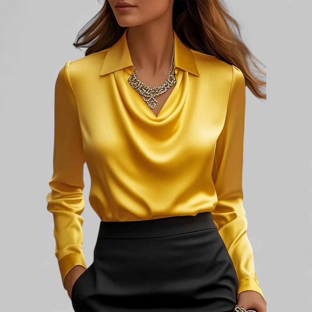 Bella | Elegante Damenbluse mit drapiertem Ausschnitt aus Satin