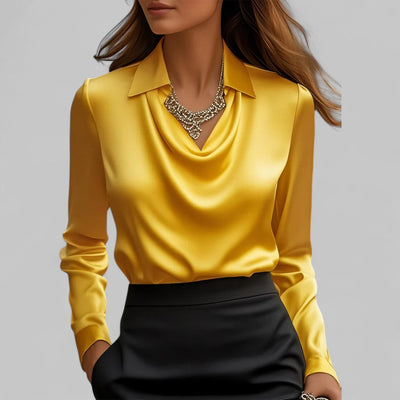 Bella | Elegante Damenbluse mit drapiertem Ausschnitt aus Satin