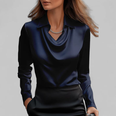 Bella | Elegante Damenbluse mit drapiertem Ausschnitt aus Satin