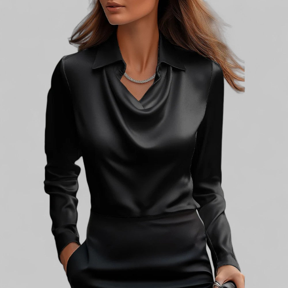 Bella | Elegante Damenbluse mit drapiertem Ausschnitt aus Satin
