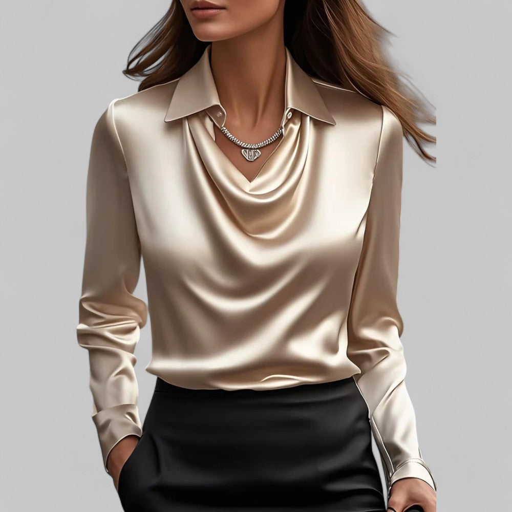 Bella | Elegante Damenbluse mit drapiertem Ausschnitt aus Satin