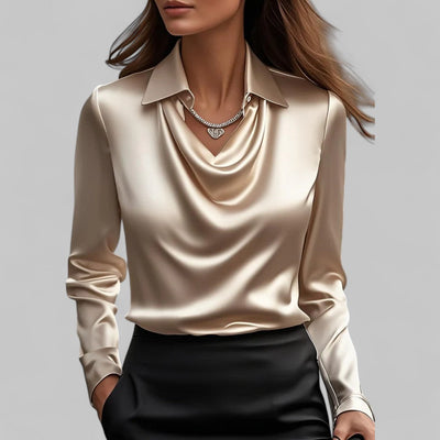Bella | Elegante Damenbluse mit drapiertem Ausschnitt aus Satin