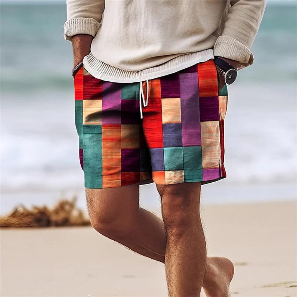 Lary | Pantaloni Corti Estivi Uomo con Stampa Geometrica Multicolore 1