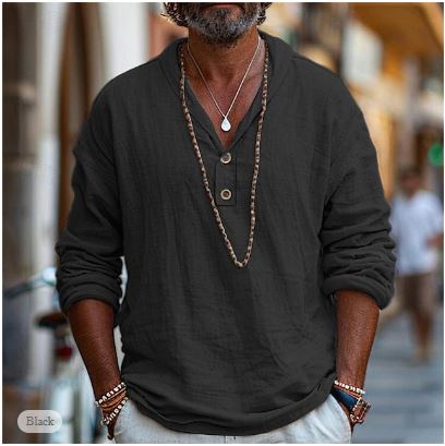 Variant image for Benno Camicia da Uomo - Cotone e Lino, Casual Elegante-7