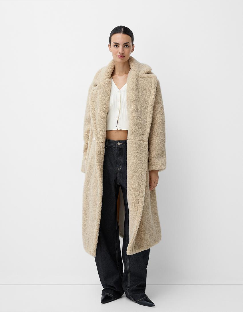Christina | Coat di orsacchiotto a due file con placca a bottone in oversize