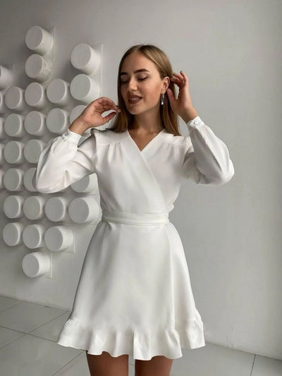 Claudia | Mini-Kleid mit V-Ausschnitt und langen Ärmeln