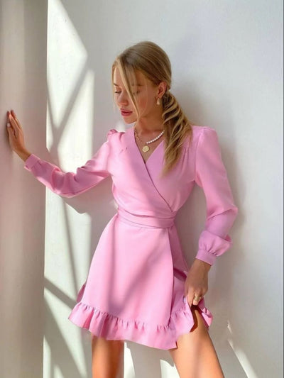Claudia | Mini-Kleid mit V-Ausschnitt und langen Ärmeln