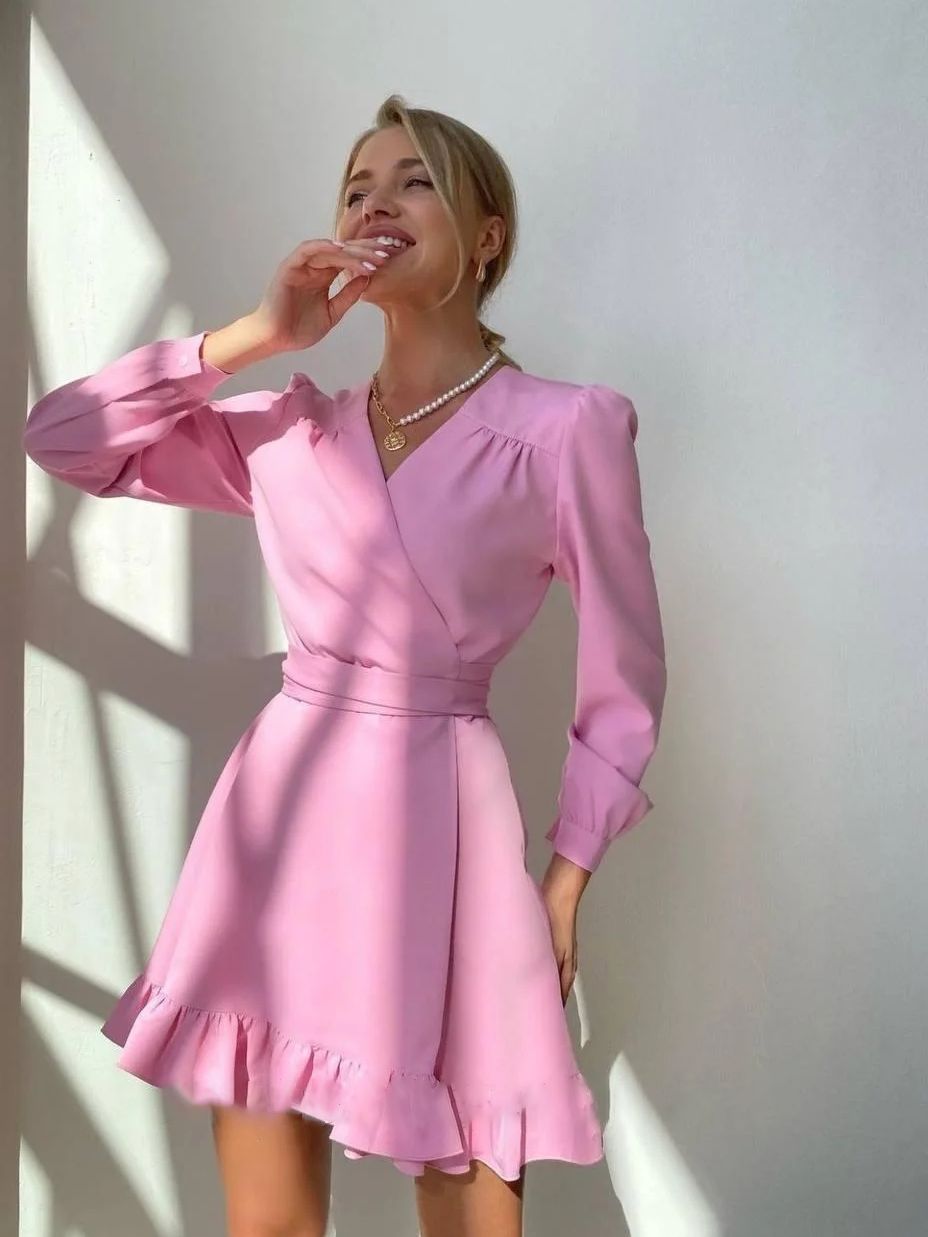 Claudia | Mini-Kleid mit V-Ausschnitt und langen Ärmeln