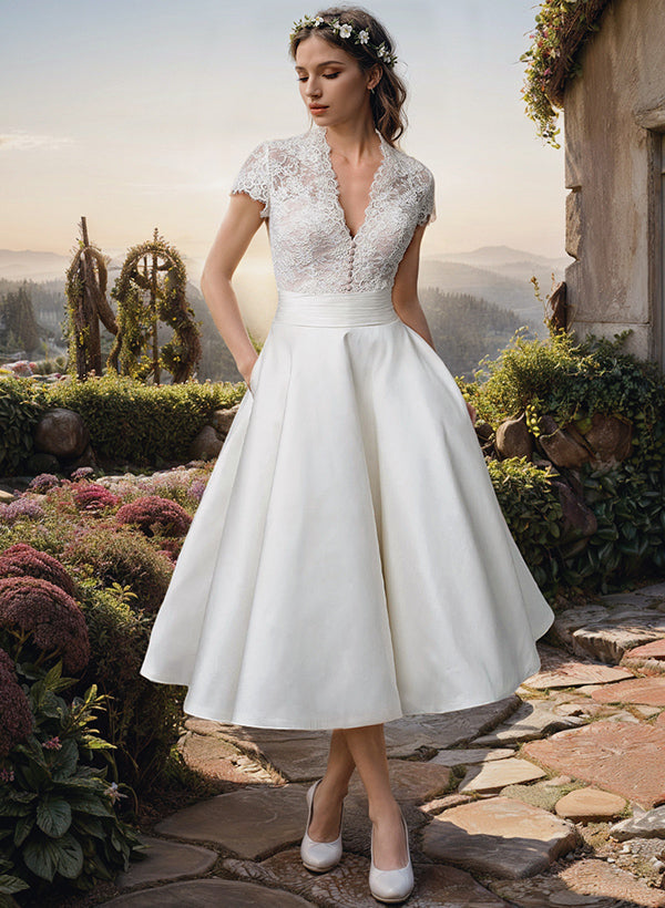 Diana | Elegante abito da sposa midi con scollo a V