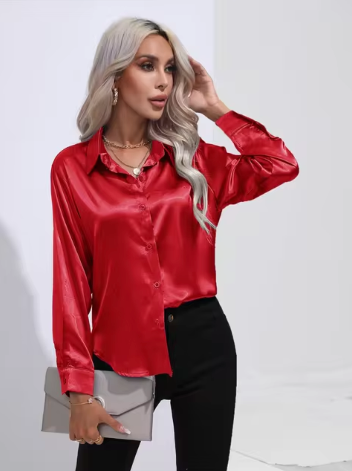 Doreen | Elegant satin blouse with charm