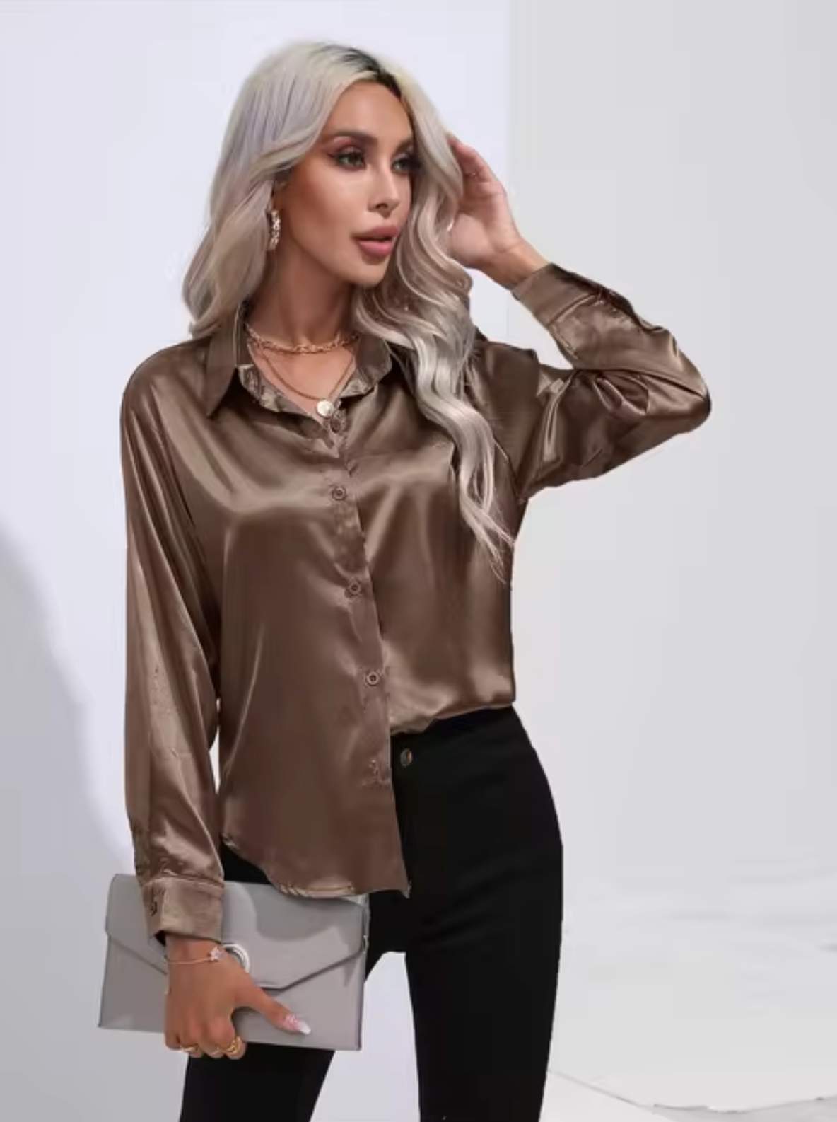 Doreen | Elegant satin blouse with charm