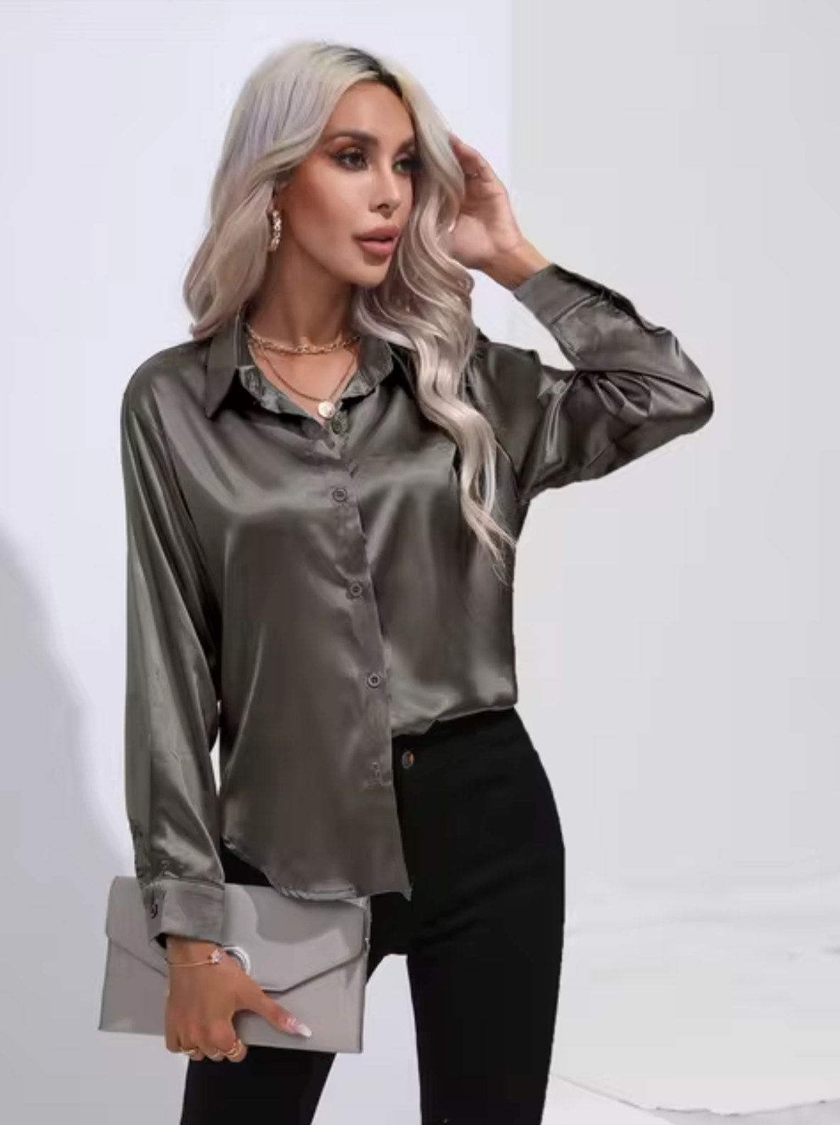 Doreen | Elegant satin blouse with charm