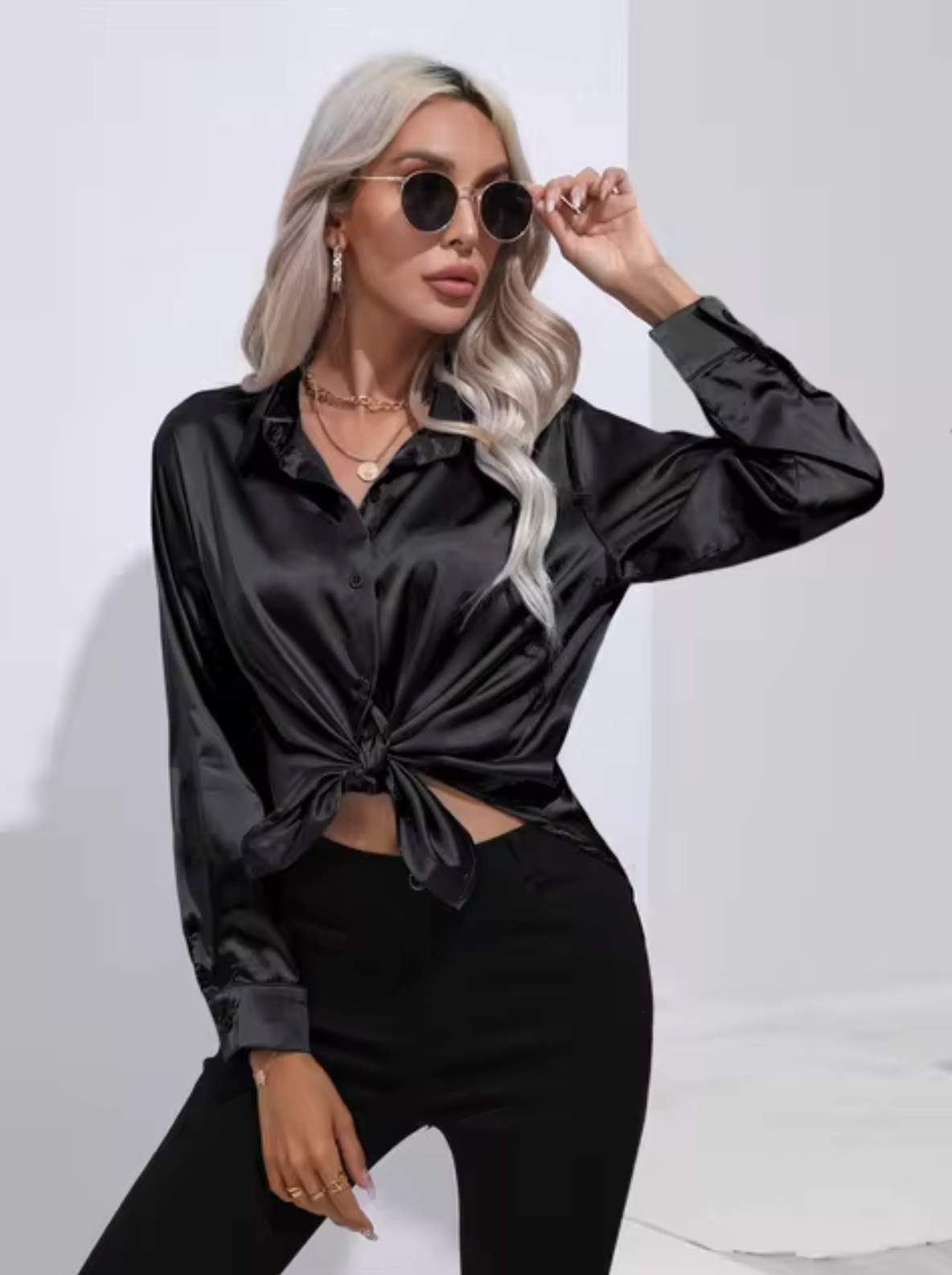 Doreen | Elegant satin blouse with charm