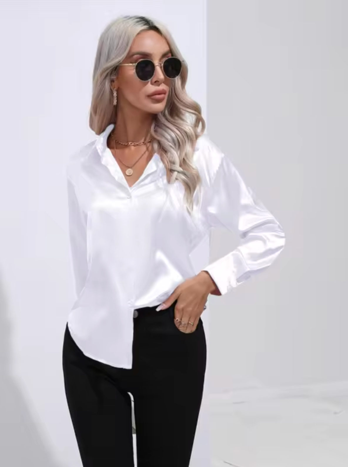 Doreen | Elegant satin blouse with charm