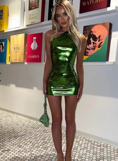 Franziska | Mini Kleid mit einer schulter metallisiert glamourös