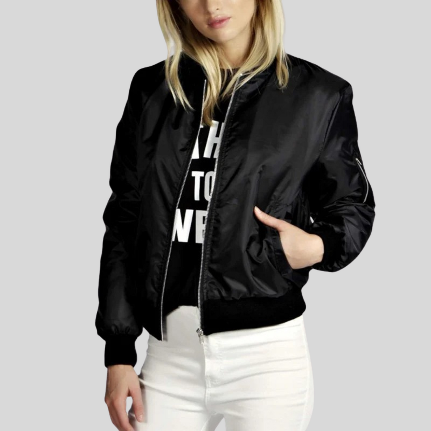 Lorenza | Giacca bomber elegante in pelle con maniche lunghe