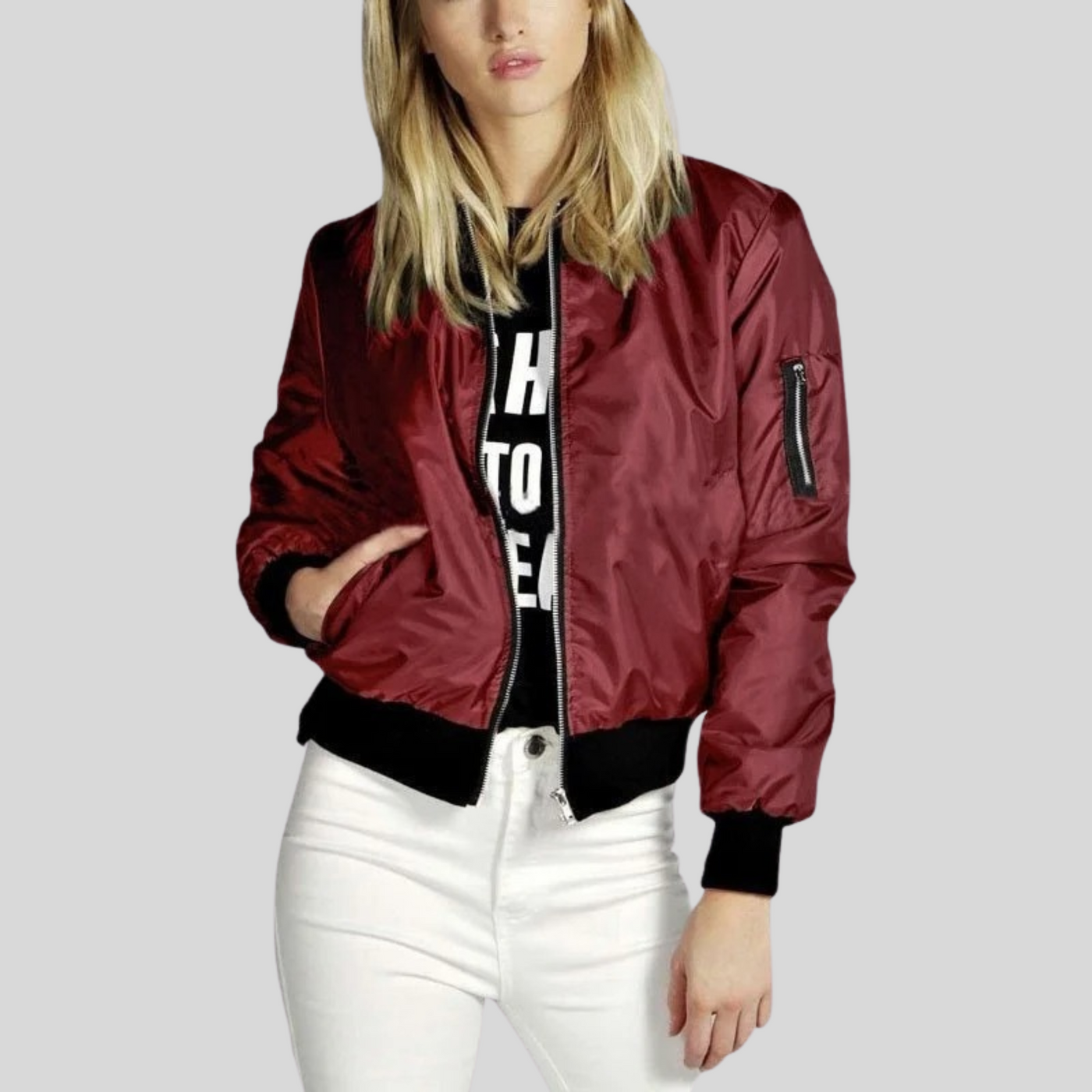 Lorenza | Giacca bomber elegante in pelle con maniche lunghe