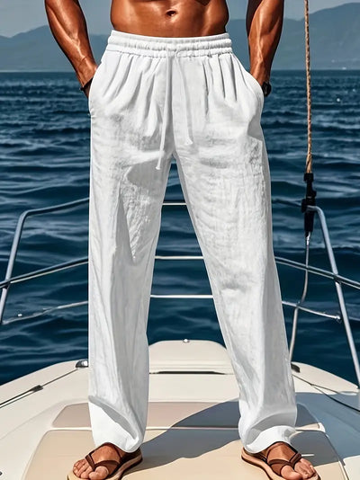 Elegante Lino | Pantaloni Lino Uomo Casual Ampia Vestibilità-1
