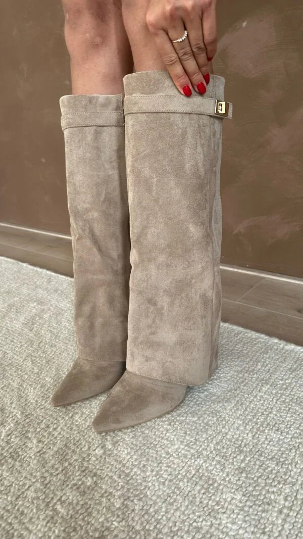 Elisara Stivali Alti Donna - Pelle Scamosciata, Chic Fino al Ginocchio-1