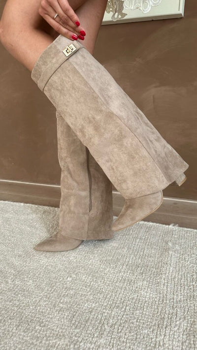 Elisara Stivali Alti Donna - Pelle Scamosciata, Chic Fino al Ginocchio-3