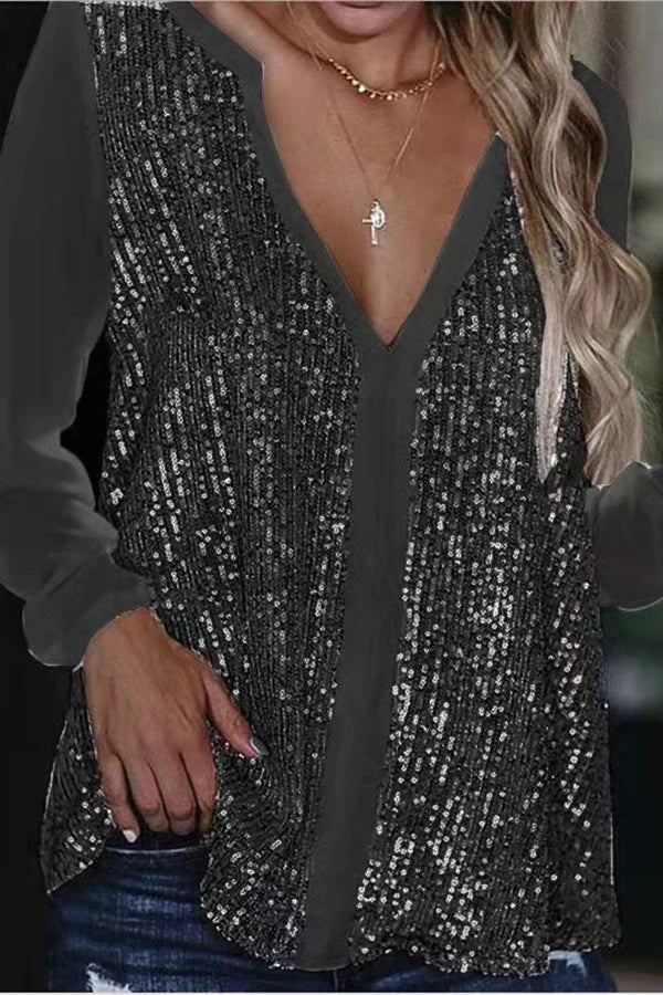 Jennifer | Elegant long-sleeve blouse with sequins