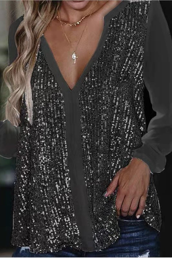 Jennifer | Elegant long-sleeve blouse with sequins