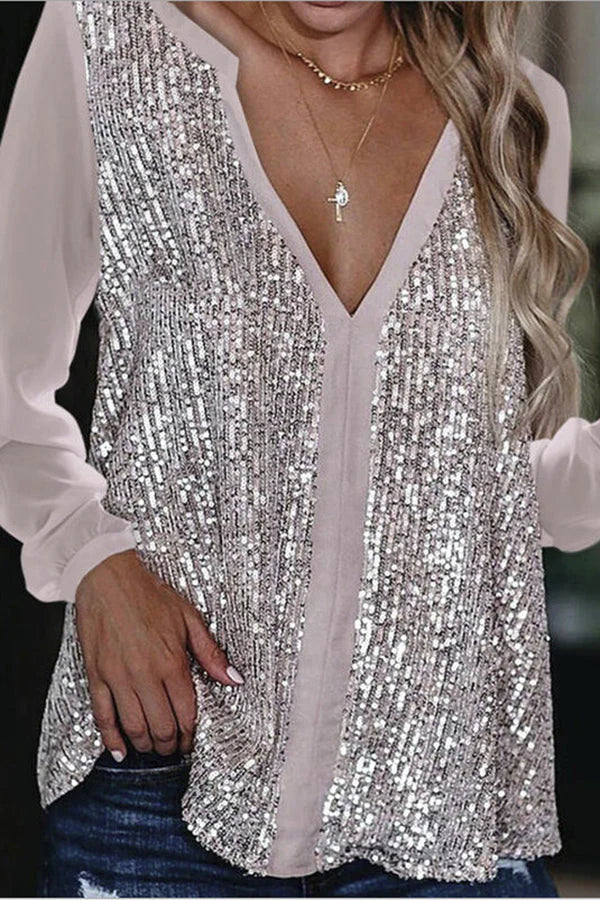 Jennifer | Elegant long-sleeve blouse with sequins
