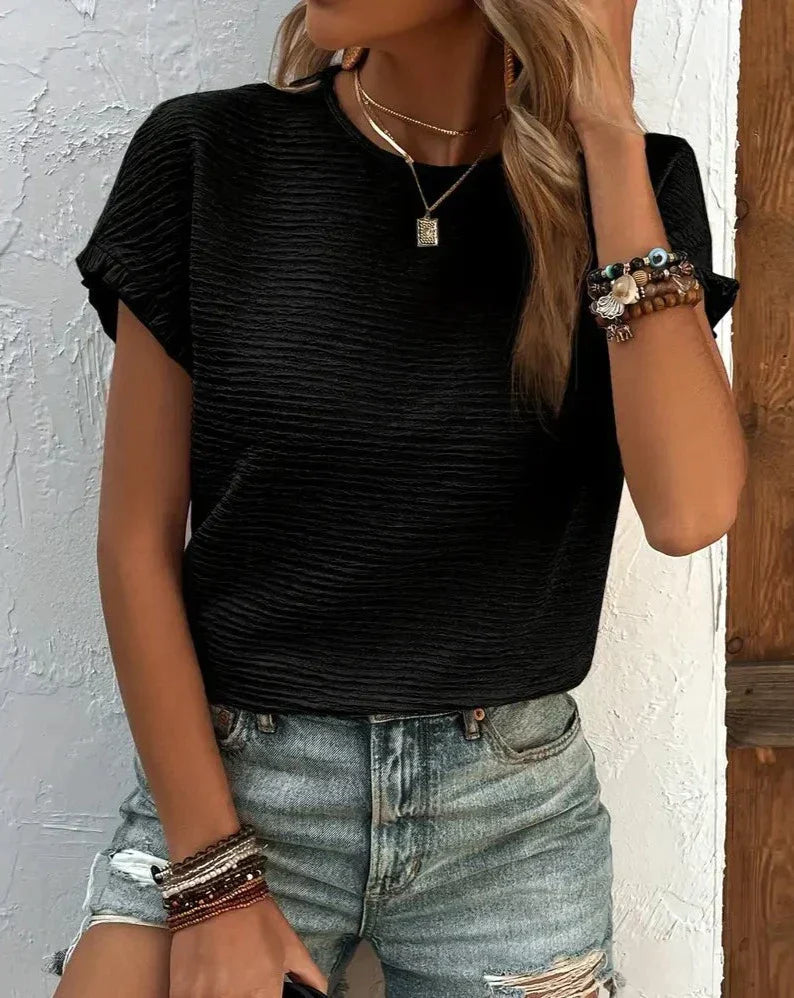 Karin | Textured top with ruffle sleeves