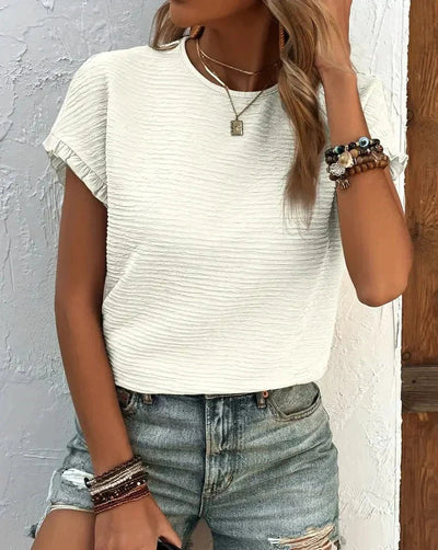 Karin | Textured top with ruffle sleeves