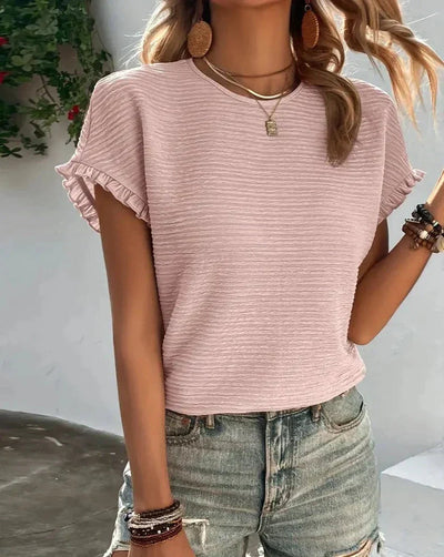 Karin | Textured top with ruffle sleeves