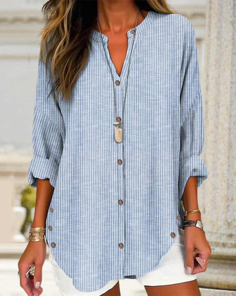 Kristin | Elegant striped blouse with V-neckline