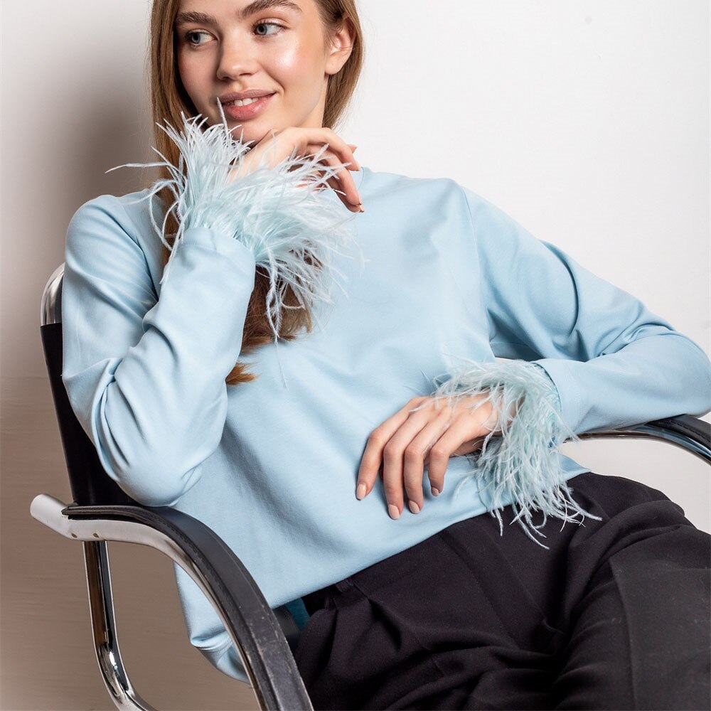 Lara | Elegant long-sleeve shirt with feathers