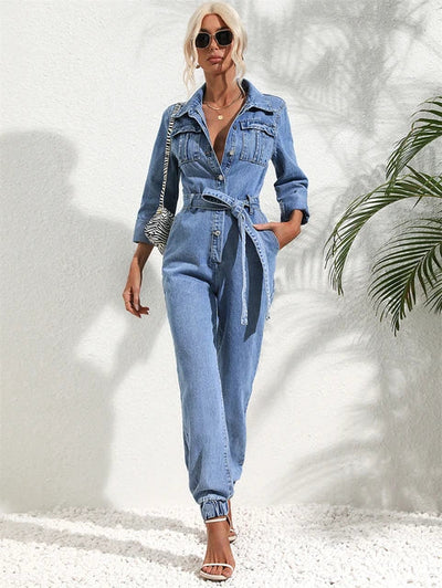 Lena | Tuta in denim a maniche lunghe con cintura