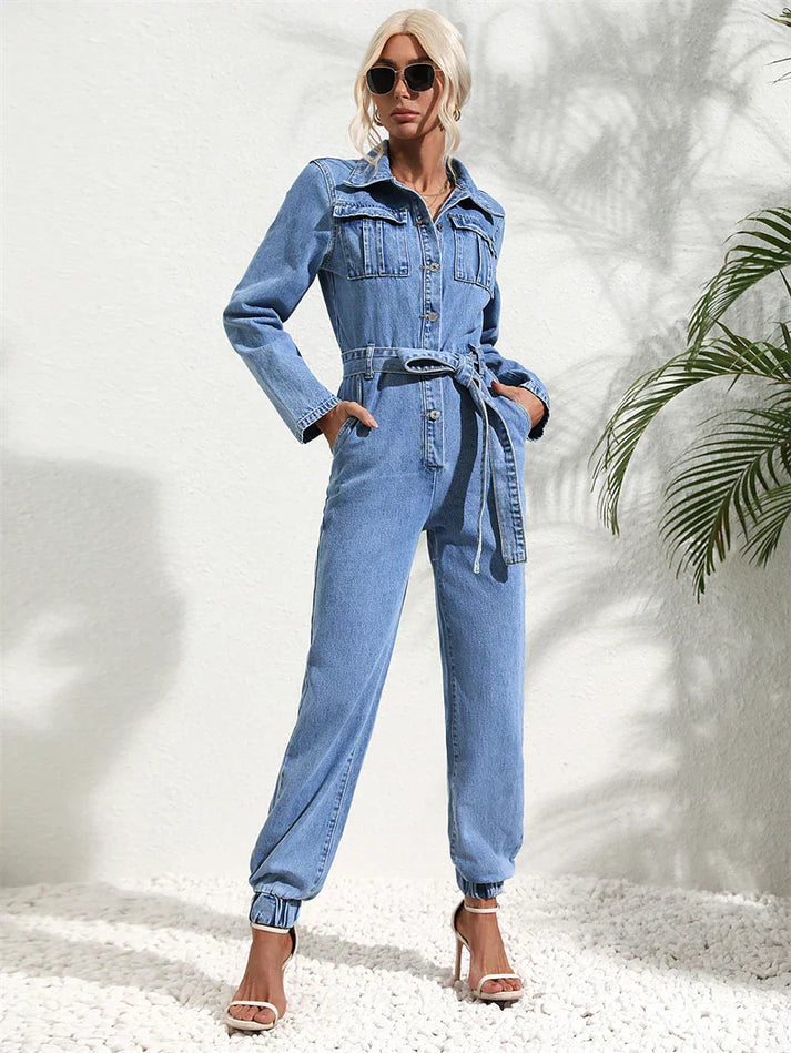 Lena | Tuta in denim a maniche lunghe con cintura