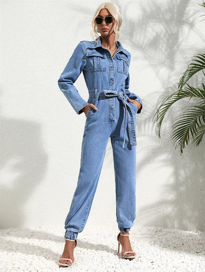 Lena | Tuta in denim a maniche lunghe con cintura