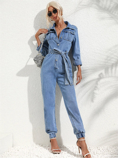 Lena | Tuta in denim a maniche lunghe con cintura