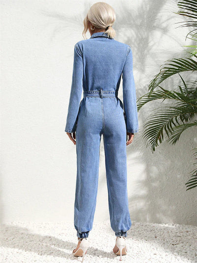 Lena | Tuta in denim a maniche lunghe con cintura