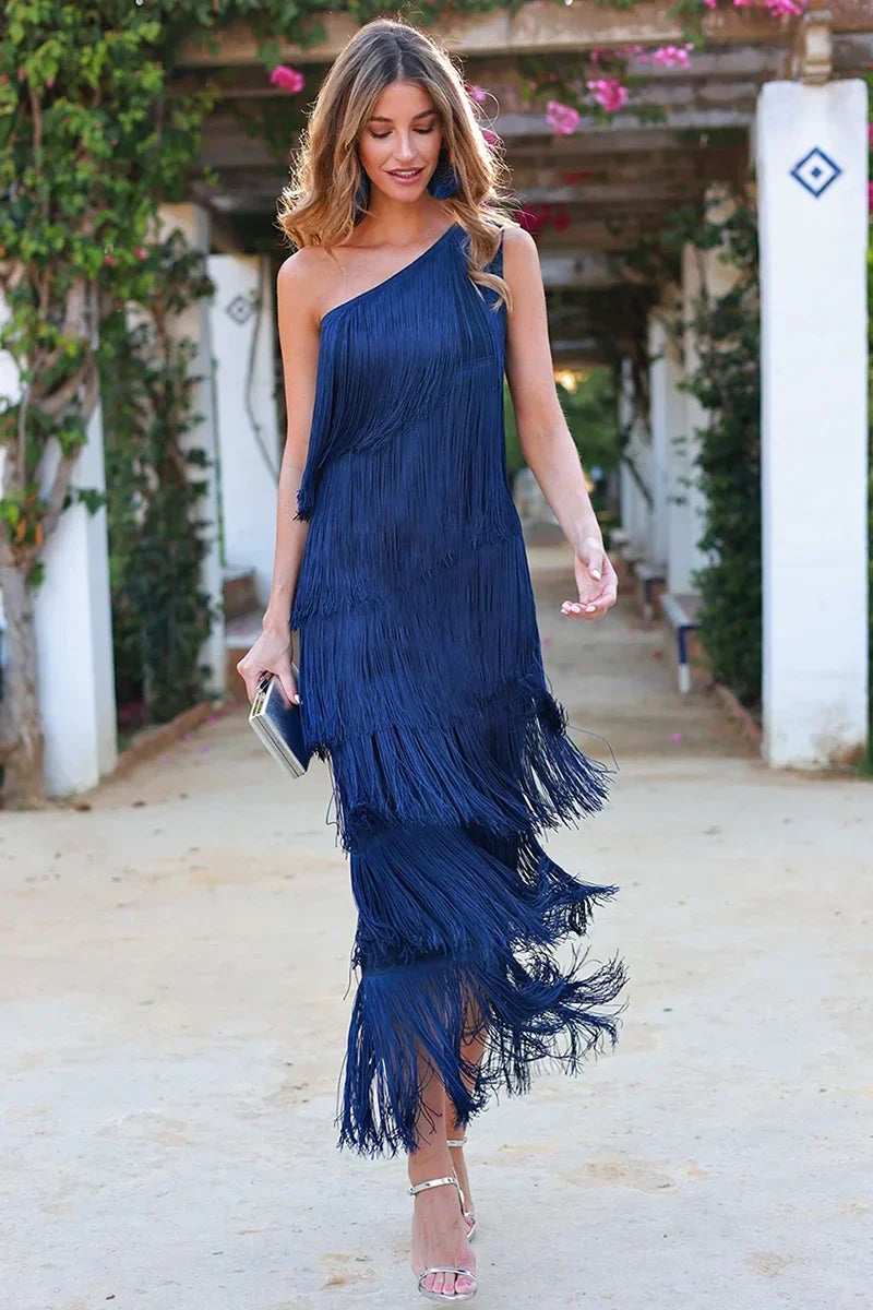 Lina | Abito elegante con mezze maniche e frange