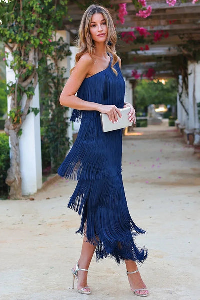 Lina | Abito elegante con mezze maniche e frange