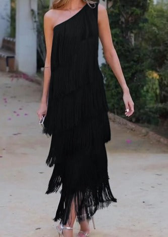 Lina | Abito elegante con mezze maniche e frange