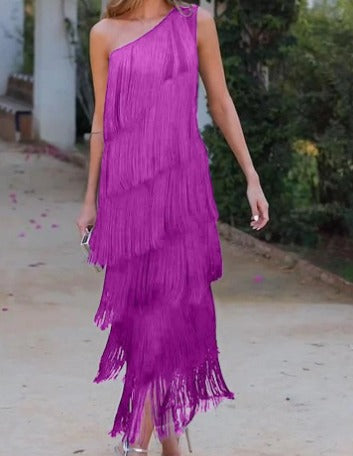 Lina | Abito elegante con mezze maniche e frange
