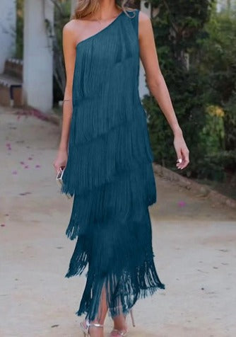 Lina | Abito elegante con mezze maniche e frange