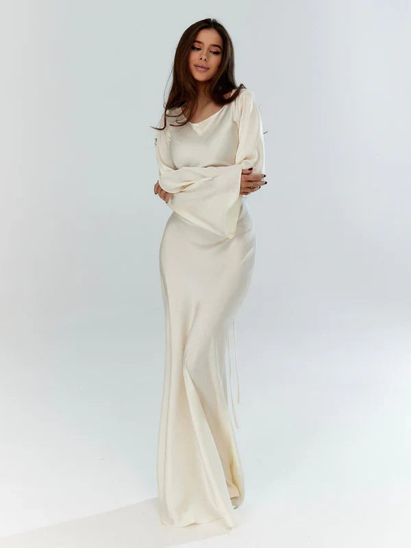 Luna | Abito Lungo Elegante in Satin con Maniche a Campana-4