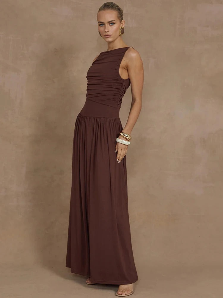 Luna | Abito Maxi Elegante con Corpetto Arricciato-2