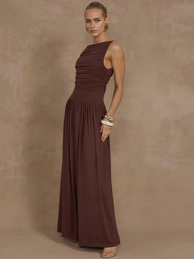 Luna | Abito Maxi Elegante con Corpetto Arricciato-2