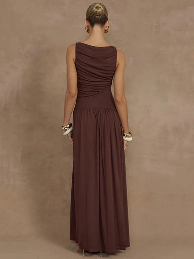 Luna | Abito Maxi Elegante con Corpetto Arricciato-3