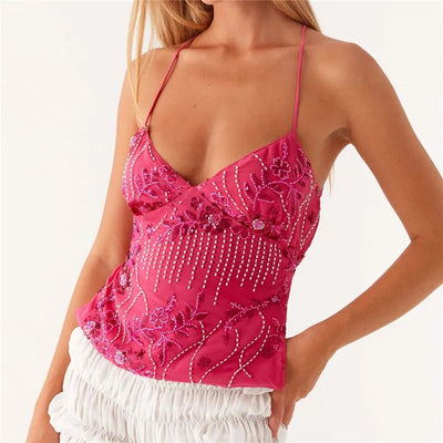 Variant image for Luna | Top Cami in Rete con Ricami Floreali in Paillettes-1